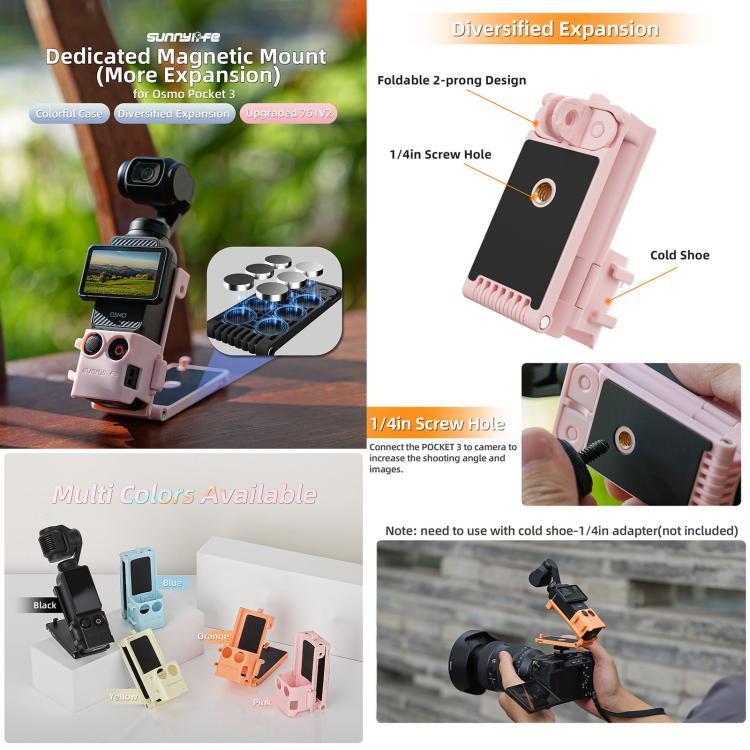 For DJI OSMO Pocket 3 Sunnylife Magnetic Mount 1/4 Adapter Cold Shoe Tabletop Base Bracket Angles Adjustable Multi Expansion Mount(Black) - free shipping - PMC TechLife - Order now!