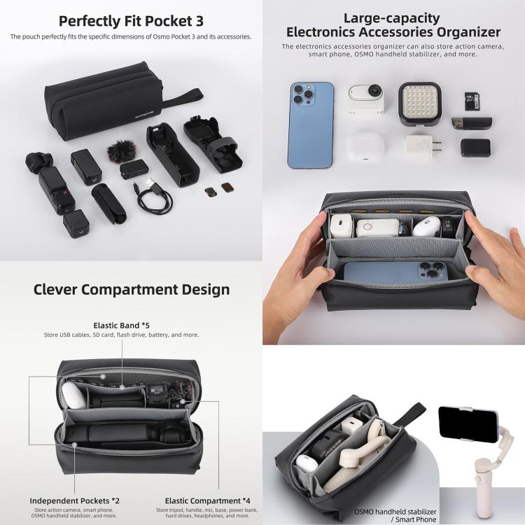For DJI OSMO Pocket 3 Sunnylife Carrying Handbag Storage Shoulder Bag Combo Bags Mini Travel Daily Pouch(Black) - free shipping - PMC TechLife - Order now!