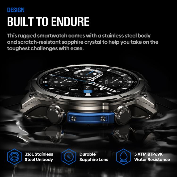 Zeblaze Vibe 8 Rugged Outdoor Smart Watch 1.43 inch Screen 5 ATM & IP69K Built-in Flashlight(Black) - free shipping - PMC TechLife - Order now!