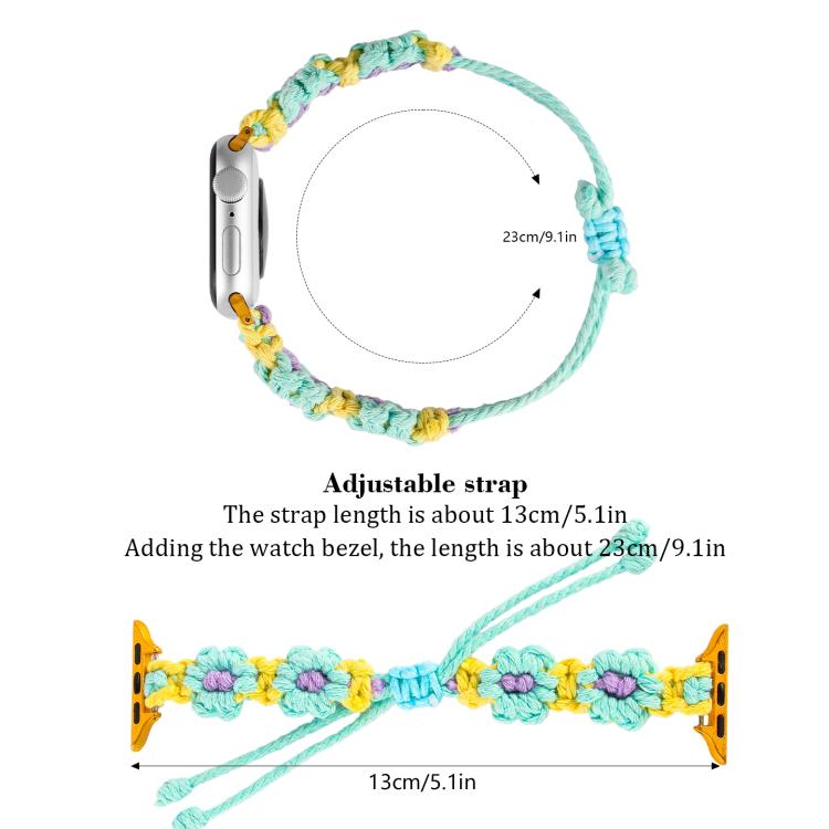 For Apple Watch 42mm / 41mm / 40mm / 38mm Hemp Rope Woven Flowers Drawstring Watch Band(Purple Yellow) - free shipping - PMC TechLife - Order now!