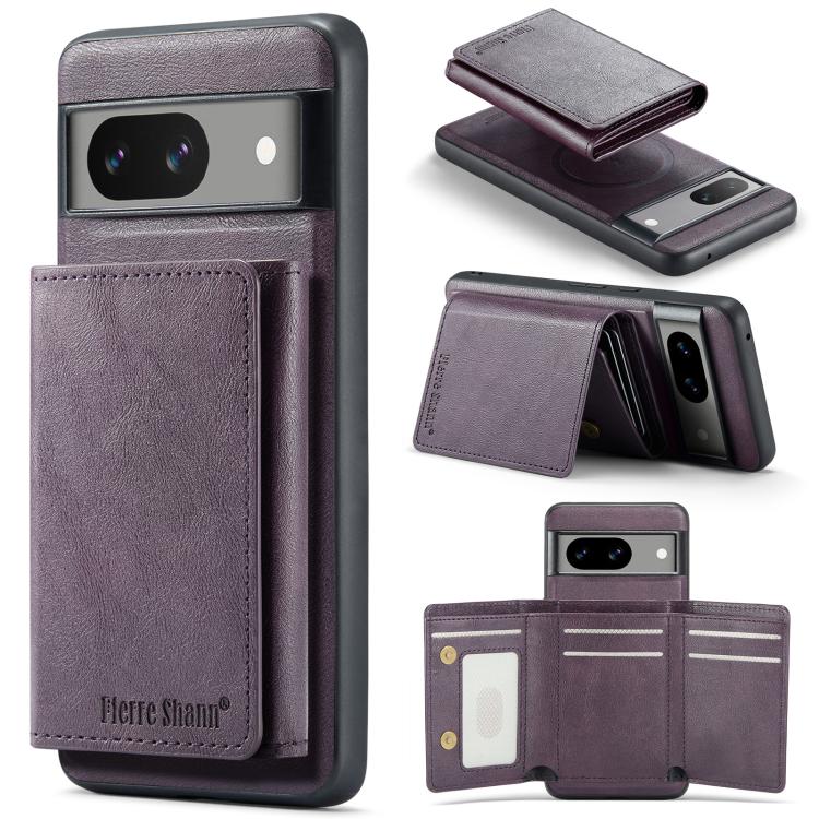 For Google Pixel 7 Fierre Shann 2 in 1 Holder RFID Card Slot Wallet MagSafe Phone Case(Purple) - free shipping - PMC TechLife - Order now!