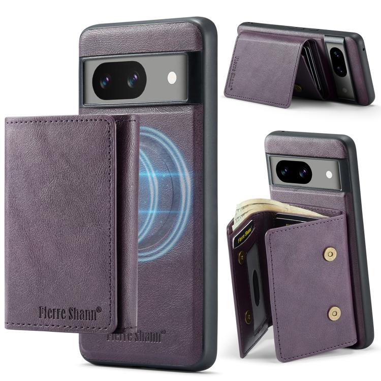 For Google Pixel 7 Fierre Shann 2 in 1 Holder RFID Card Slot Wallet MagSafe Phone Case(Purple) - free shipping - PMC TechLife - Order now!