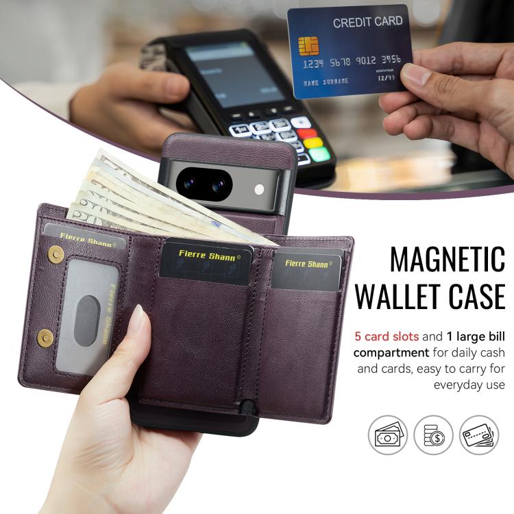 For Google Pixel 7 Fierre Shann 2 in 1 Holder RFID Card Slot Wallet MagSafe Phone Case(Purple) - free shipping - PMC TechLife - Order now!