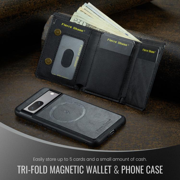 For Google Pixel 7a Fierre Shann 2 in 1 Holder RFID Card Slot Wallet MagSafe Phone Case(Black) - free shipping - PMC TechLife - Order now!