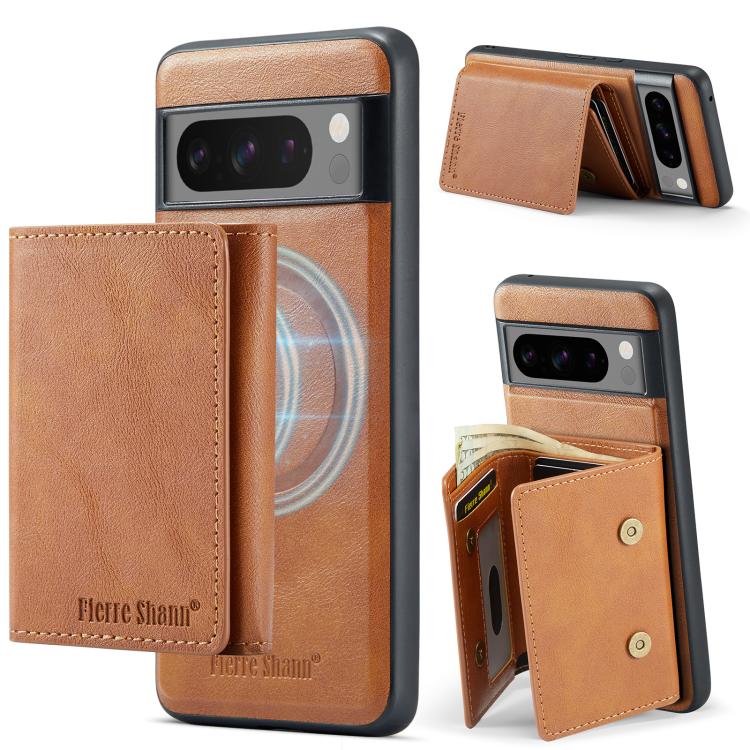 For Google Pixel 7 Pro Fierre Shann 2 in 1 Holder RFID Card Slot Wallet MagSafe Phone Case(Dark Brown) - free shipping - PMC TechLife - Order now!