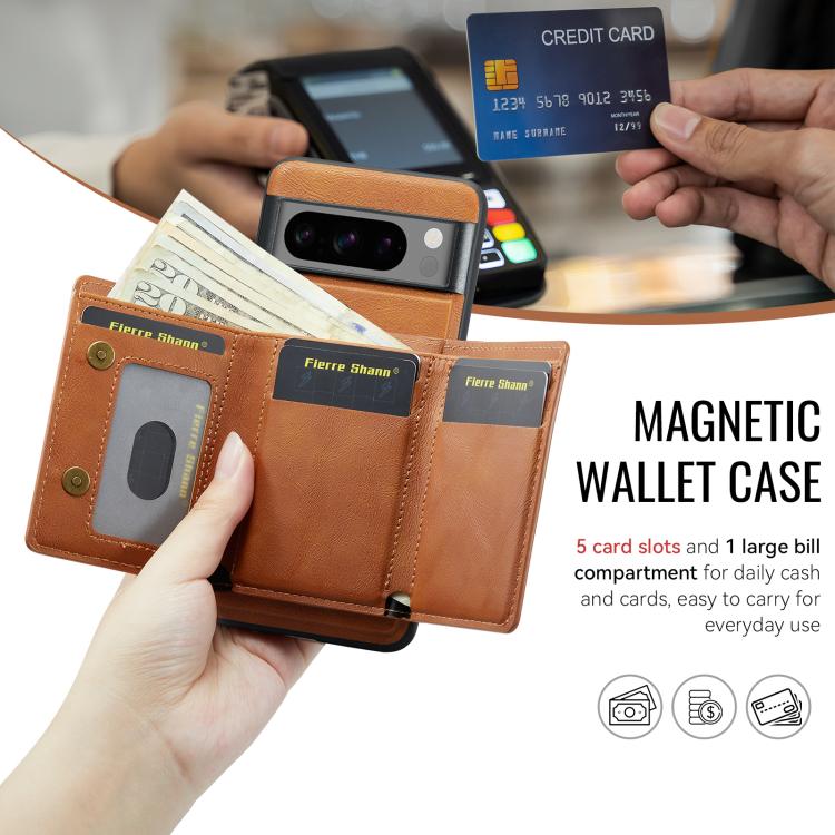 For Google Pixel 7 Pro Fierre Shann 2 in 1 Holder RFID Card Slot Wallet MagSafe Phone Case(Dark Brown) - free shipping - PMC TechLife - Order now!