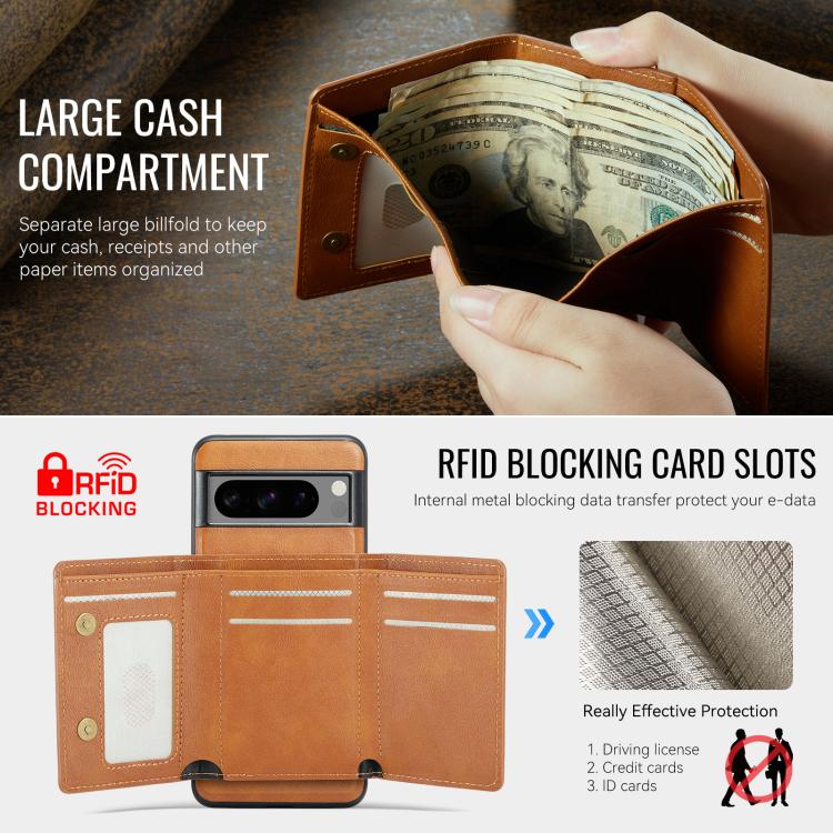 For Google Pixel 7 Pro Fierre Shann 2 in 1 Holder RFID Card Slot Wallet MagSafe Phone Case(Dark Brown) - free shipping - PMC TechLife - Order now!