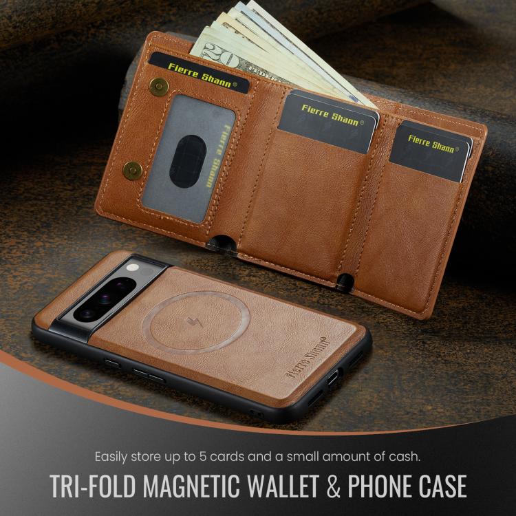 For Google Pixel 7 Pro Fierre Shann 2 in 1 Holder RFID Card Slot Wallet MagSafe Phone Case(Dark Brown) - free shipping - PMC TechLife - Order now!