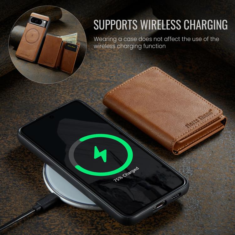 For Google Pixel 7 Pro Fierre Shann 2 in 1 Holder RFID Card Slot Wallet MagSafe Phone Case(Dark Brown) - free shipping - PMC TechLife - Order now!