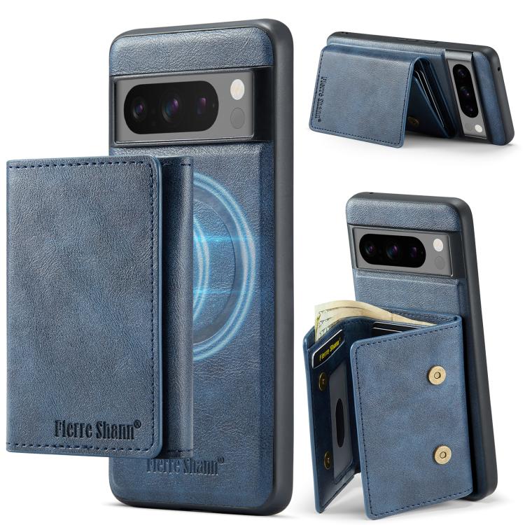 For Google Pixel 7 Pro Fierre Shann 2 in 1 Holder RFID Card Slot Wallet MagSafe Phone Case(Blue) - free shipping - PMC TechLife - Order now!