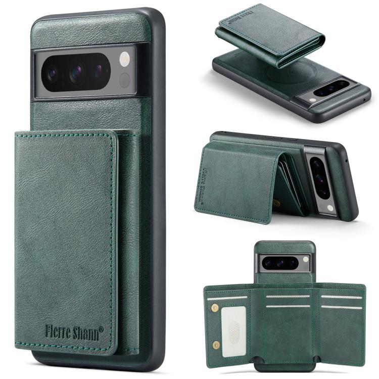 For Google Pixel 7 Pro Fierre Shann 2 in 1 Holder RFID Card Slot Wallet MagSafe Phone Case(Green) - free shipping - PMC TechLife - Order now!