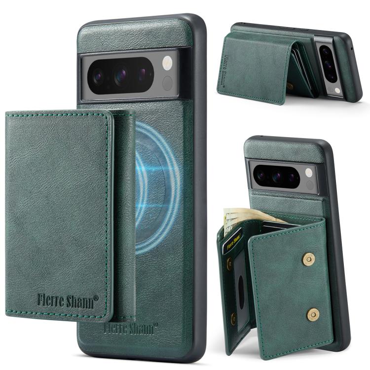 For Google Pixel 7 Pro Fierre Shann 2 in 1 Holder RFID Card Slot Wallet MagSafe Phone Case(Green) - free shipping - PMC TechLife - Order now!