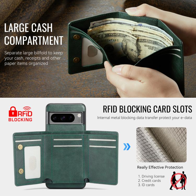 For Google Pixel 7 Pro Fierre Shann 2 in 1 Holder RFID Card Slot Wallet MagSafe Phone Case(Green) - free shipping - PMC TechLife - Order now!
