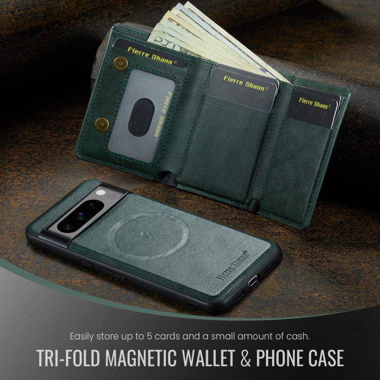 For Google Pixel 7 Pro Fierre Shann 2 in 1 Holder RFID Card Slot Wallet MagSafe Phone Case(Green) - free shipping - PMC TechLife - Order now!