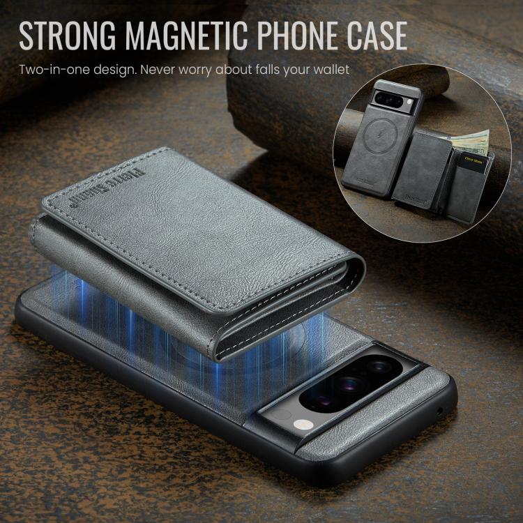 For Google Pixel 7 Pro Fierre Shann 2 in 1 Holder RFID Card Slot Wallet MagSafe Phone Case(Grey) - free shipping - PMC TechLife - Order now!