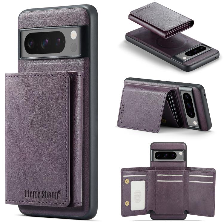For Google Pixel 7 Pro Fierre Shann 2 in 1 Holder RFID Card Slot Wallet MagSafe Phone Case(Purple) - free shipping - PMC TechLife - Order now!