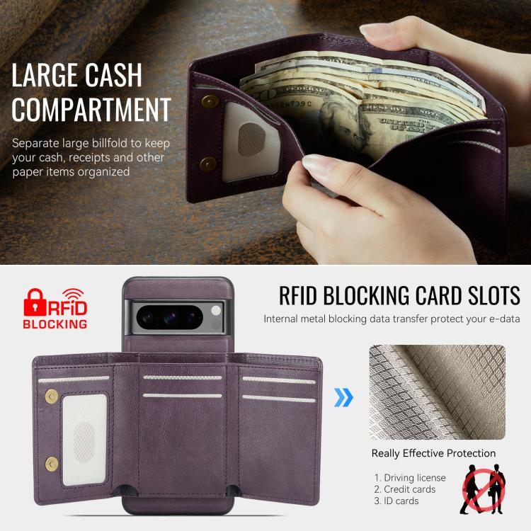 For Google Pixel 7 Pro Fierre Shann 2 in 1 Holder RFID Card Slot Wallet MagSafe Phone Case(Purple) - free shipping - PMC TechLife - Order now!