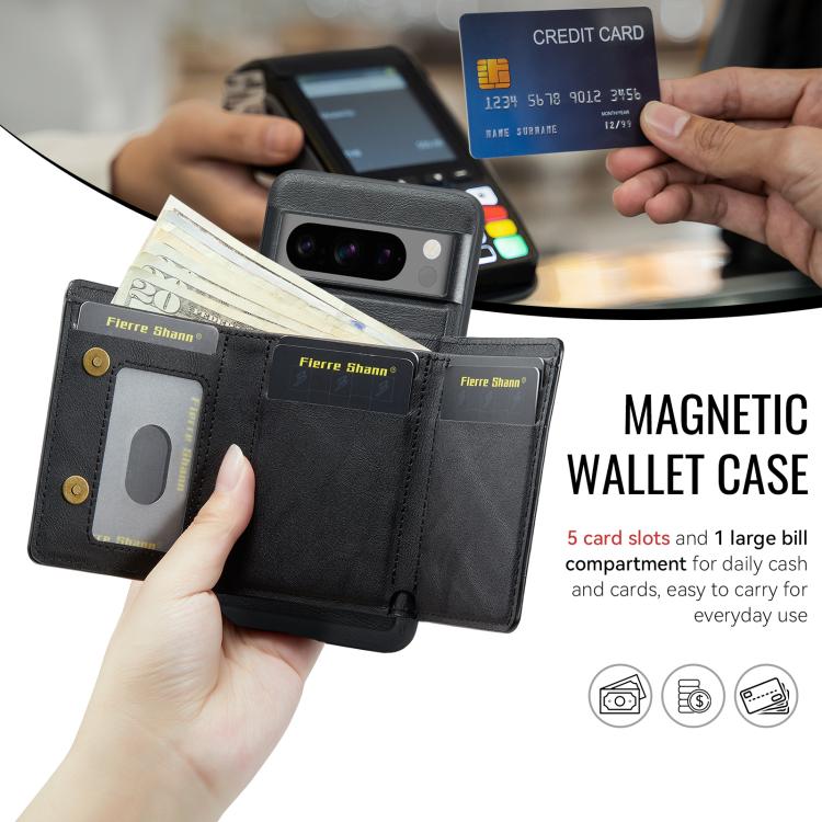 For Google Pixel 7 Pro Fierre Shann 2 in 1 Holder RFID Card Slot Wallet MagSafe Phone Case(Black) - free shipping - PMC TechLife - Order now!