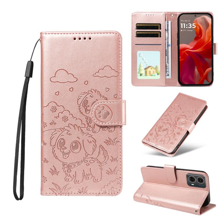For Motorola Edge 50 Fusion 5G Embossed Heart Dog RFID Blocking Wallet Leather Phone Case(Rose Gold) - free shipping - PMC TechLife - Order now!