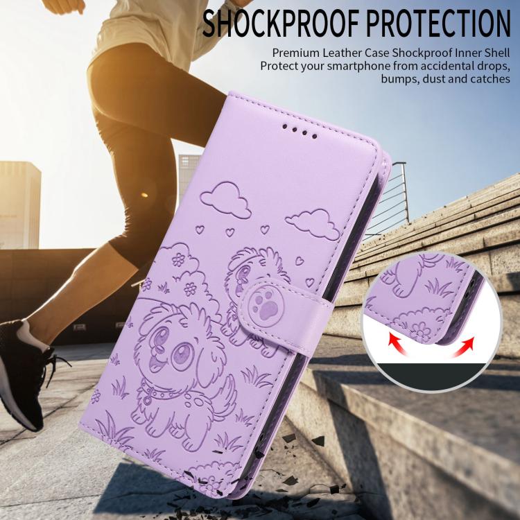 For Motorola Edge 50 Neo 5G Embossed Heart Dog RFID Blocking Wallet Leather Phone Case(Purple) - free shipping - PMC TechLife - Order now!