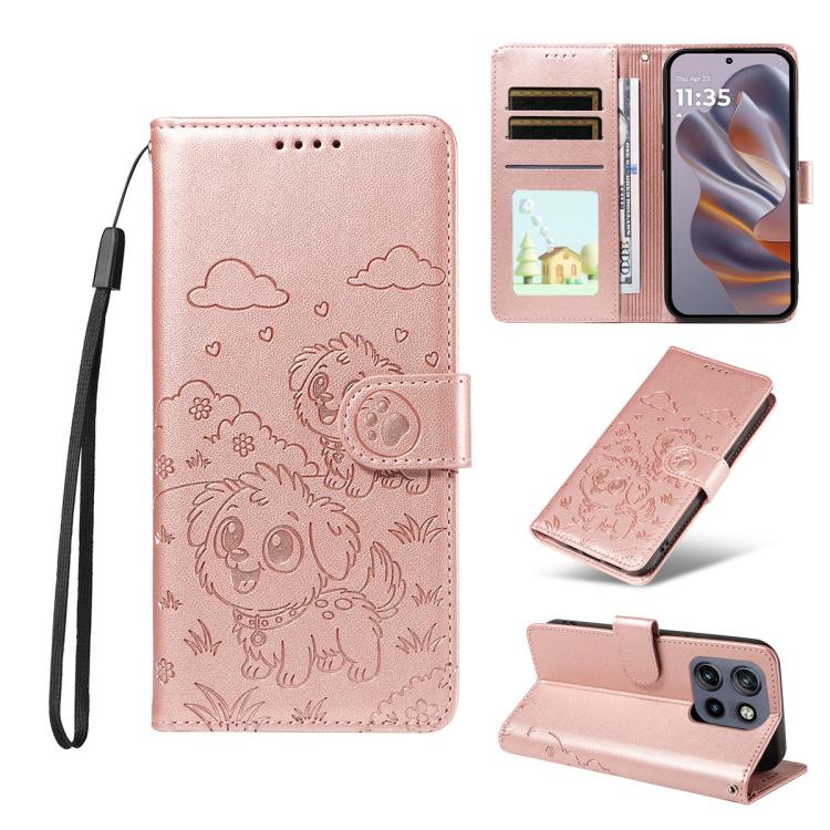 For Motorola Edge 50 Neo 5G Embossed Heart Dog RFID Blocking Wallet Leather Phone Case(Rose Gold) - free shipping - PMC TechLife - Order now!
