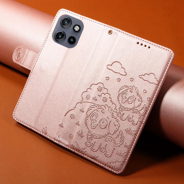 For Motorola Edge 50 Neo 5G Embossed Heart Dog RFID Blocking Wallet Leather Phone Case(Rose Gold) - free shipping - PMC TechLife - Order now!