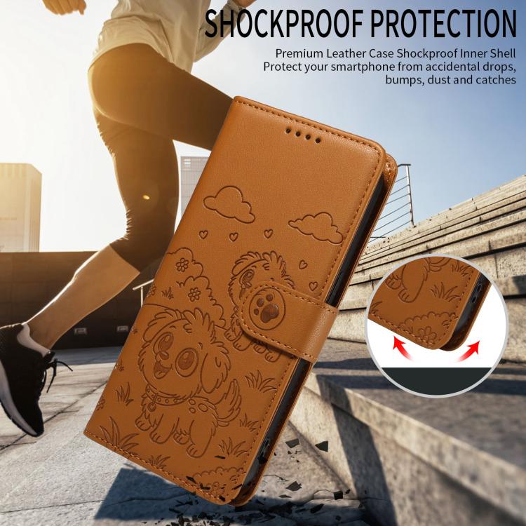 For Motorola Edge 50 Neo 5G Embossed Heart Dog RFID Blocking Wallet Leather Phone Case(Brown) - free shipping - PMC TechLife - Order now!