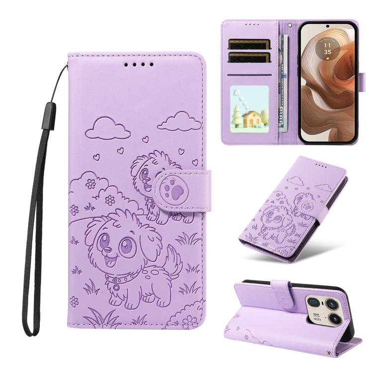 For Motorola Edge 50 Ultra 5G Embossed Heart Dog RFID Blocking Wallet Leather Phone Case(Purple) - free shipping - PMC TechLife - Order now!