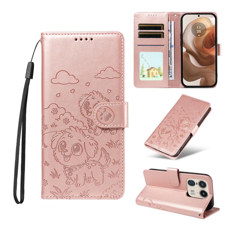 For Motorola Edge 50 Ultra 5G Embossed Heart Dog RFID Blocking Wallet Leather Phone Case(Rose Gold) - free shipping - PMC TechLife - Order now!