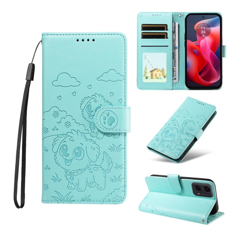 For Motorola Moto G04 / G24 / E14 Embossed Heart Dog RFID Blocking Wallet Leather Phone Case(Green) - free shipping - PMC TechLife - Order now!