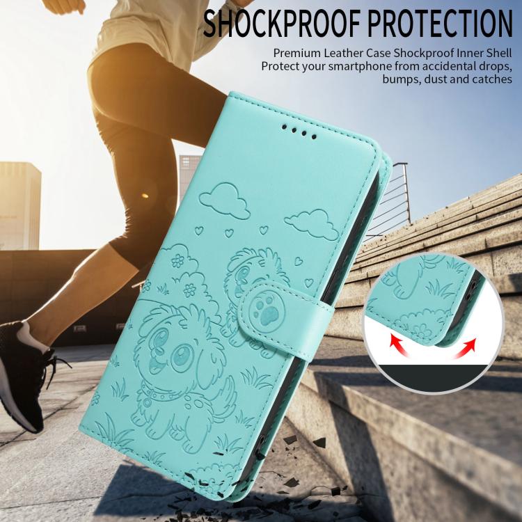 For Motorola Moto G04 / G24 / E14 Embossed Heart Dog RFID Blocking Wallet Leather Phone Case(Green) - free shipping - PMC TechLife - Order now!