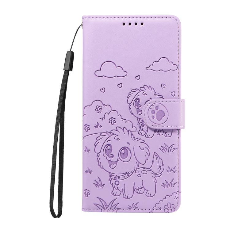 For Motorola Moto G05 / E15 Embossed Heart Dog RFID Blocking Wallet Leather Phone Case(Purple) - free shipping - PMC TechLife - Order now!