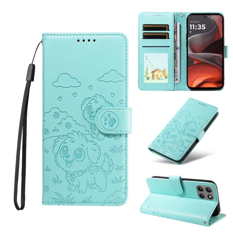For Motorola Moto G15 / G15 Power Embossed Heart Dog RFID Blocking Wallet Leather Phone Case(Green) - free shipping - PMC TechLife - Order now!
