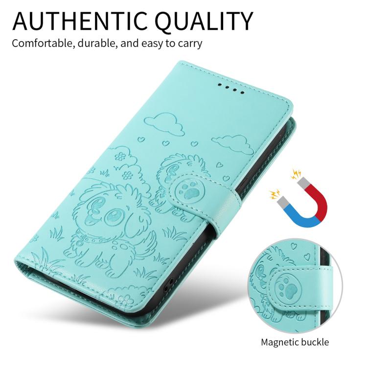 For Motorola Moto G15 / G15 Power Embossed Heart Dog RFID Blocking Wallet Leather Phone Case(Green) - free shipping - PMC TechLife - Order now!