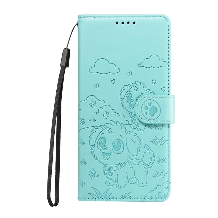 For Motorola Moto G35 5G Embossed Heart Dog RFID Blocking Wallet Leather Phone Case(Green) - free shipping - PMC TechLife - Order now!