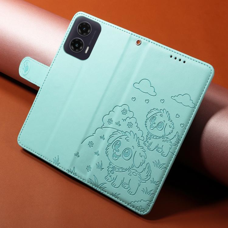 For Motorola Moto G35 5G Embossed Heart Dog RFID Blocking Wallet Leather Phone Case(Green) - free shipping - PMC TechLife - Order now!