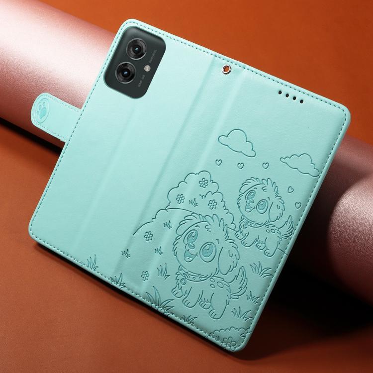 For Motorola Moto G55 5G Embossed Heart Dog RFID Blocking Wallet Leather Phone Case(Green) - free shipping - PMC TechLife - Order now!