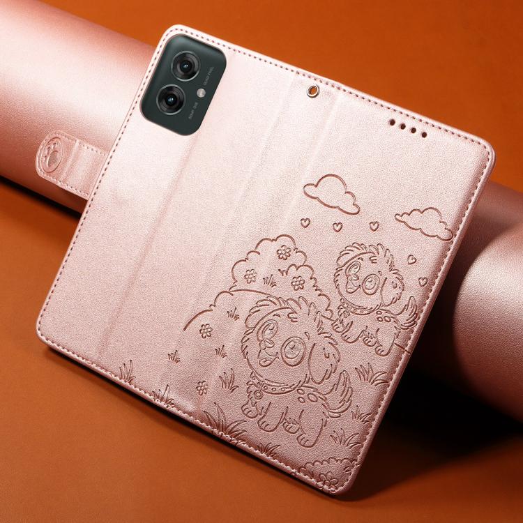 For Motorola Moto G55 5G Embossed Heart Dog RFID Blocking Wallet Leather Phone Case(Rose Gold) - free shipping - PMC TechLife - Order now!