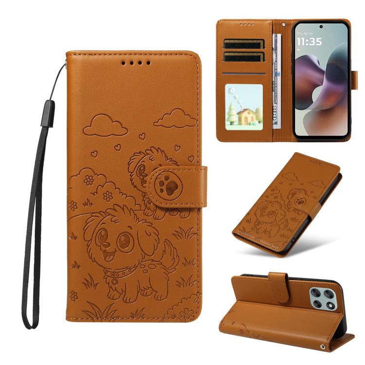 For Motorola Moto G56 5G / G66j Embossed Heart Dog RFID Blocking Wallet Leather Phone Case(Brown) - free shipping - PMC TechLife - Order now!