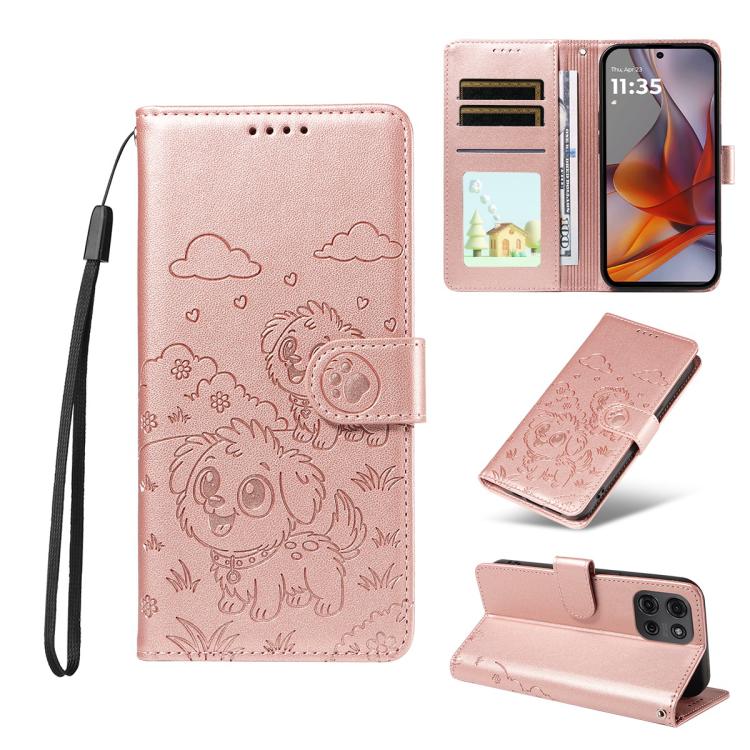 For Motorola Moto G75 5G Embossed Heart Dog RFID Blocking Wallet Leather Phone Case(Rose Gold) - free shipping - PMC TechLife - Order now!