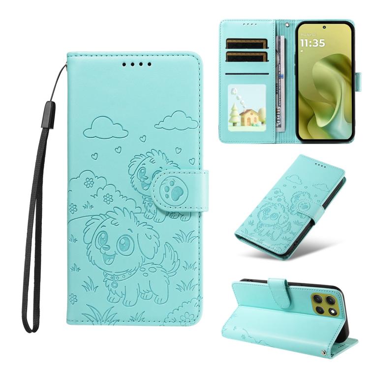 For Motorola Moto G86 5G Embossed Heart Dog RFID Blocking Wallet Leather Phone Case(Green) - free shipping - PMC TechLife - Order now!