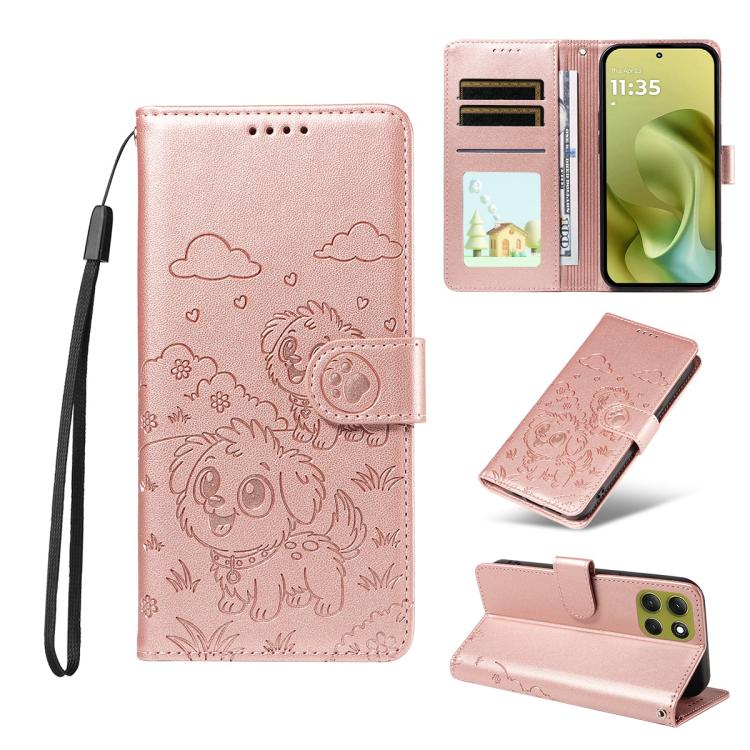 For Motorola Moto G86 5G Embossed Heart Dog RFID Blocking Wallet Leather Phone Case(Rose Gold) - free shipping - PMC TechLife - Order now!