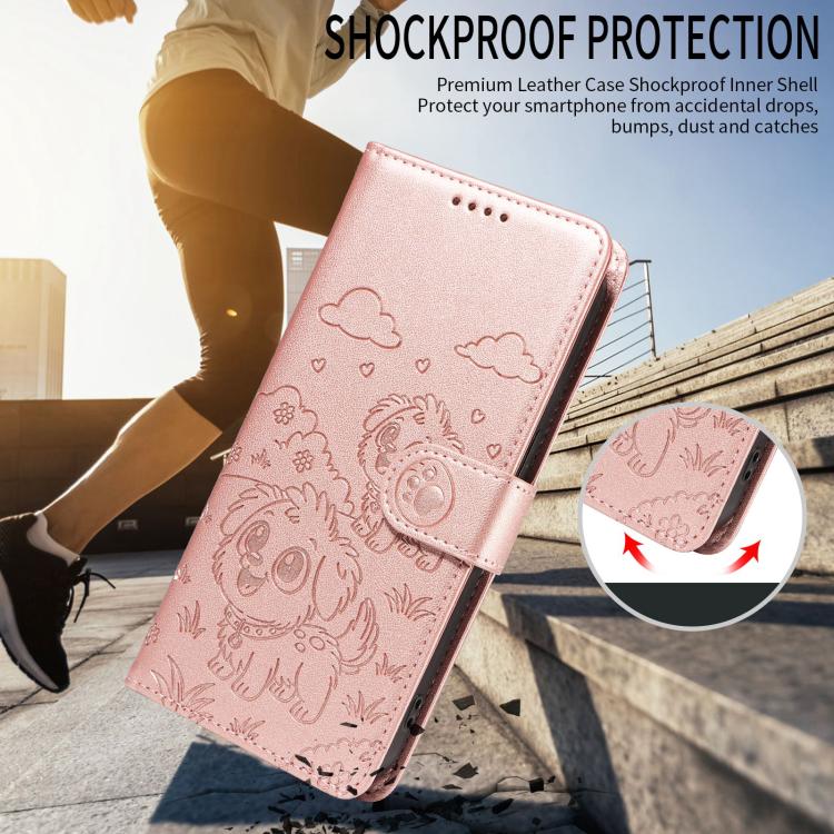 For Motorola Moto G86 5G Embossed Heart Dog RFID Blocking Wallet Leather Phone Case(Rose Gold) - free shipping - PMC TechLife - Order now!
