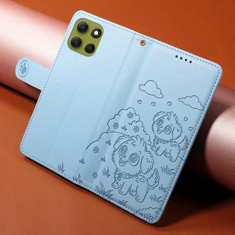 For Motorola Moto G86 5G Embossed Heart Dog RFID Blocking Wallet Leather Phone Case(Sky Blue) - free shipping - PMC TechLife - Order now!