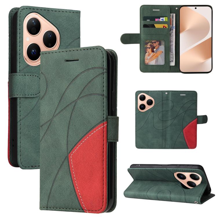 For Huawei Pura 80 5G Dual-color Splicing Flip Leather Phone Case(Green) - free shipping - PMC TechLife - Order now!