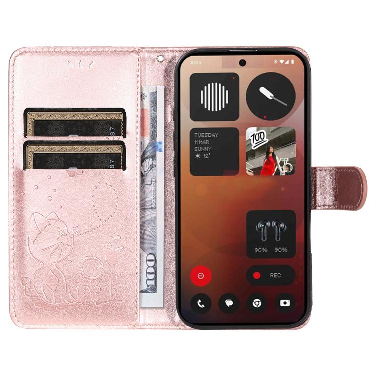 For Nothing Phone 3A Pro Cat and Bee Embossed Flip Leather Phone Case(Rose Gold) - free shipping - PMC TechLife - Order now!
