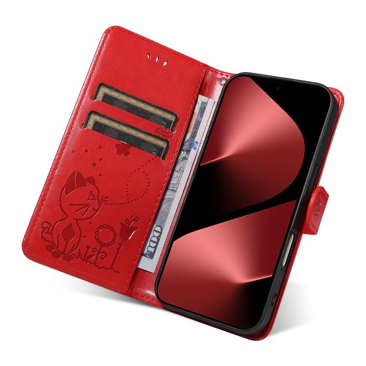 For Huawei Pura 80 Pro 5G Cat and Bee Embossed Flip Leather Phone Case(Red) - free shipping - PMC TechLife - Order now!