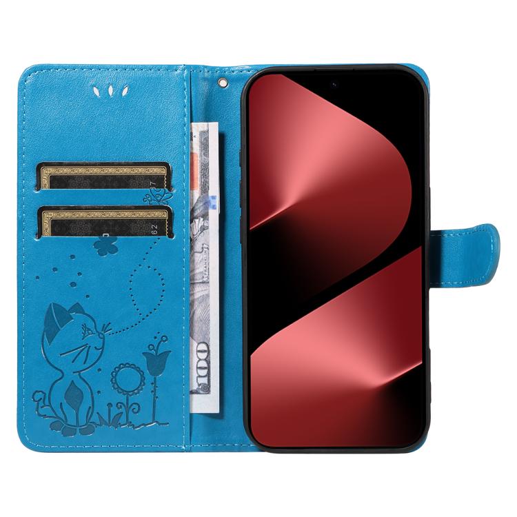 For Huawei Pura 80 Pro 5G Cat and Bee Embossed Flip Leather Phone Case(Blue) - free shipping - PMC TechLife - Order now!