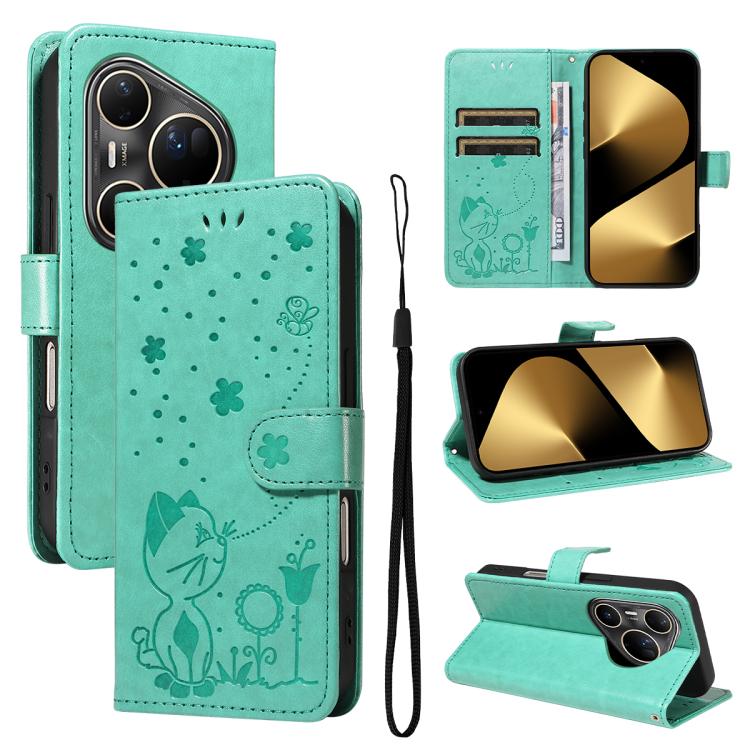 For Huawei Pura 80 Ultra 5G Cat and Bee Embossed Flip Leather Phone Case(Green) - free shipping - PMC TechLife - Order now!