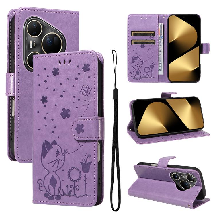 For Huawei Pura 80 Ultra 5G Cat and Bee Embossed Flip Leather Phone Case(Purple) - free shipping - PMC TechLife - Order now!